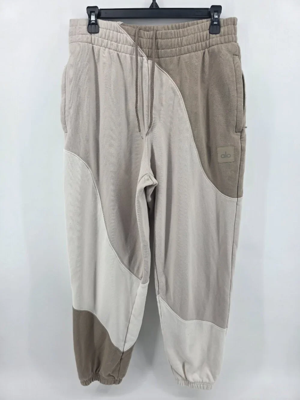 Alo Yoga Two-Tone Colorblock Hoodie & Jogger Set Size M Tan/Stone